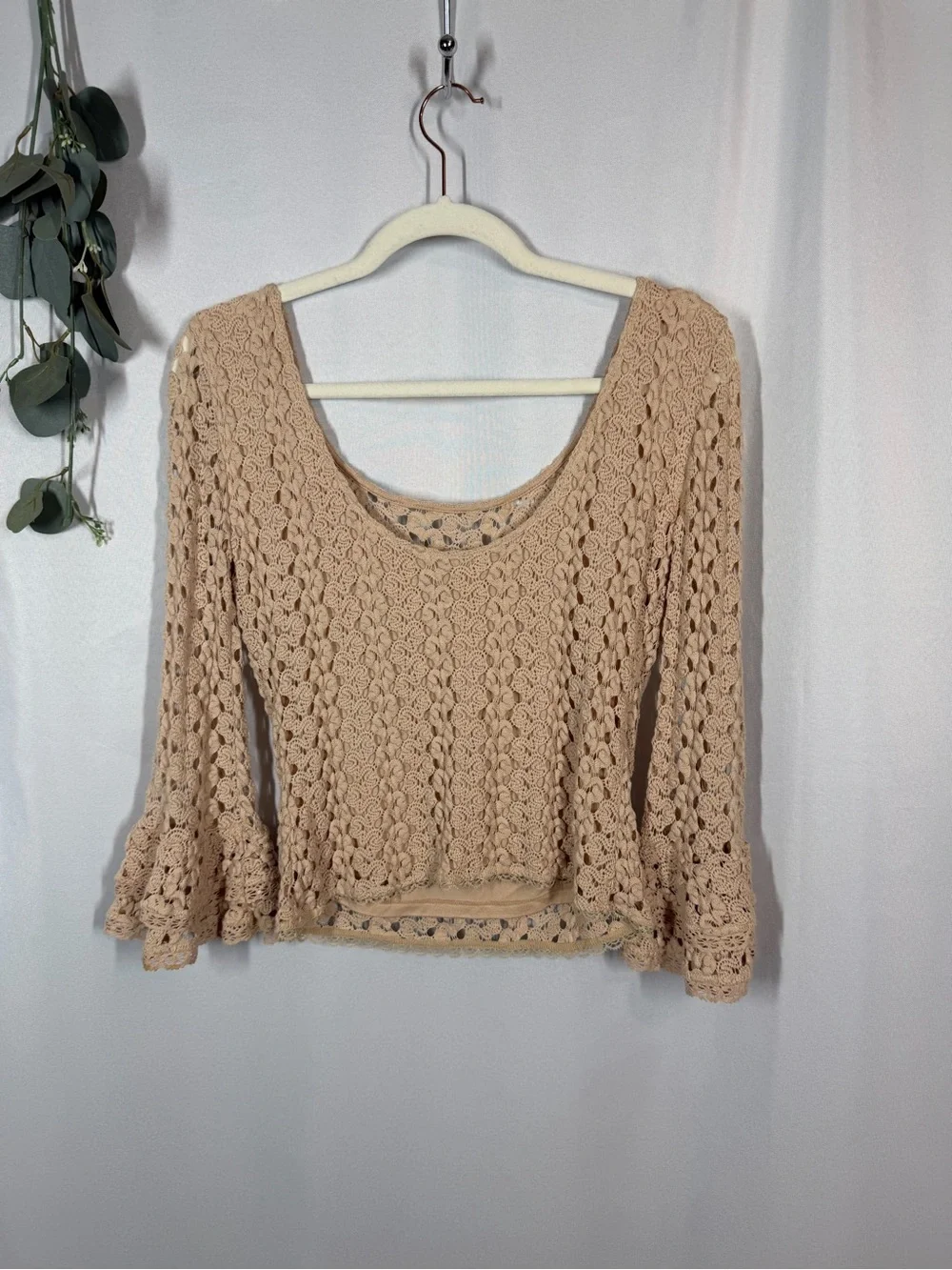 Free People | Rochelle Gypsy Crochet Cream Beige Top Women's Size Medium